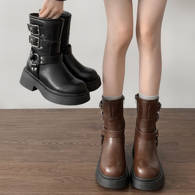 Queen Zoo-Platform Plain Buckled Short Boots