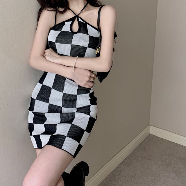 Windflower - Halter-Neck Checkered Camisole Top / Mini Bodycon Dress |  YesStyle