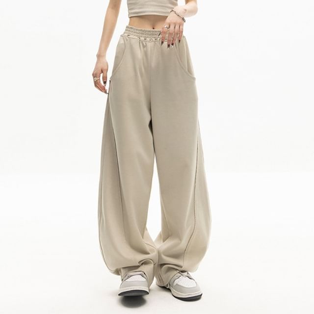 Dovitade-Elastic Waist Plain Baggy Sweatpants