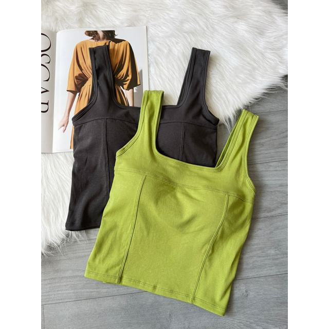 DIYI-Square Neck Plain Panel Padded Tank Top