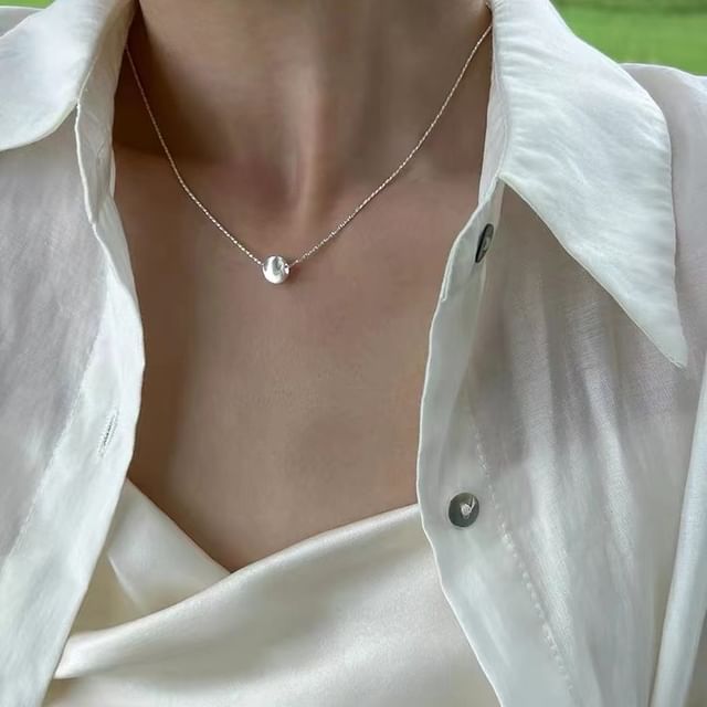 Toinianimos-Brushed Bead Pendant Sterling Silver Choker