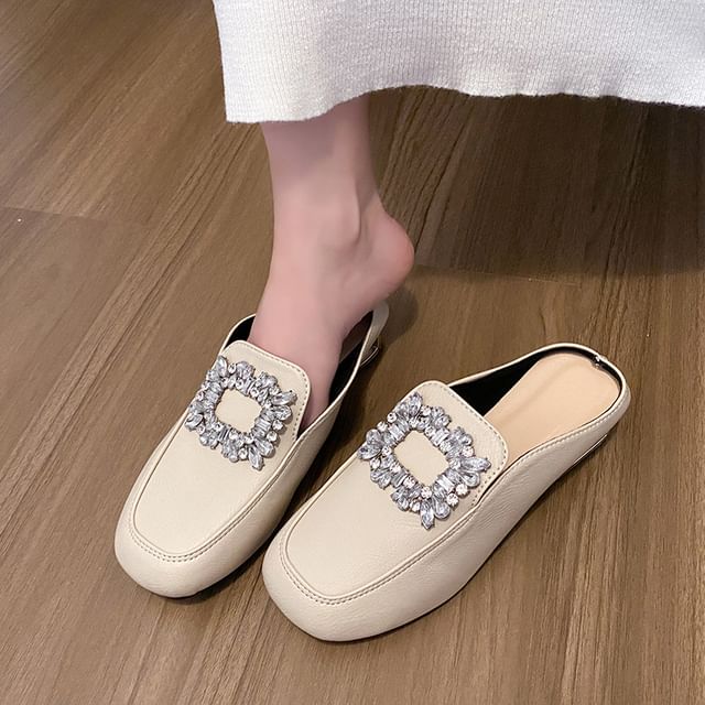 Asterisk-Faux Leather Rhinestone Accent Mules