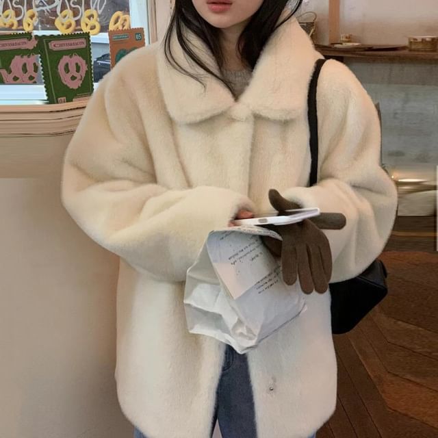 Jesong-Fleece Collar Button-Up Jacket