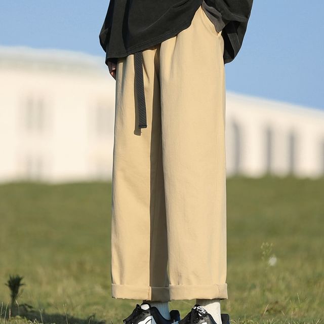 YERGO-High Waist Plain Wide Leg Pants