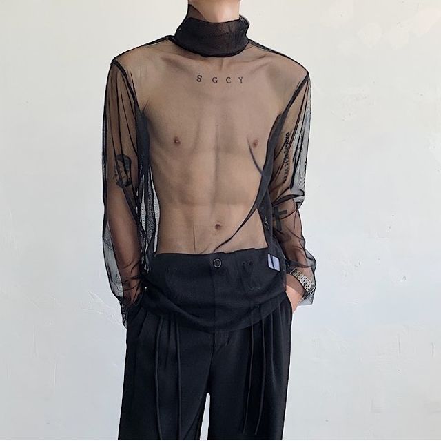 Adothuiastic Long-Sleeve Turtleneck Mesh Top YesStyle