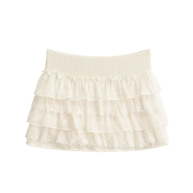 Faiar-Low Waist Plain Mini Tiered Skirt