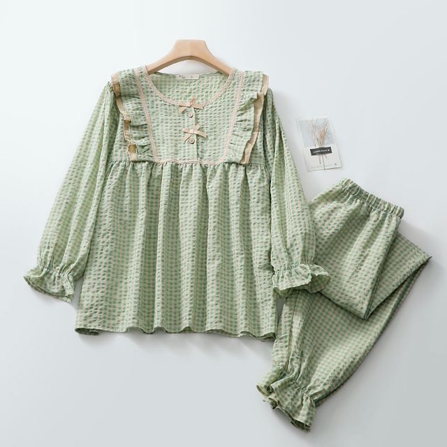 Finlies LongSleeve Plaid Pajama Set YesStyle