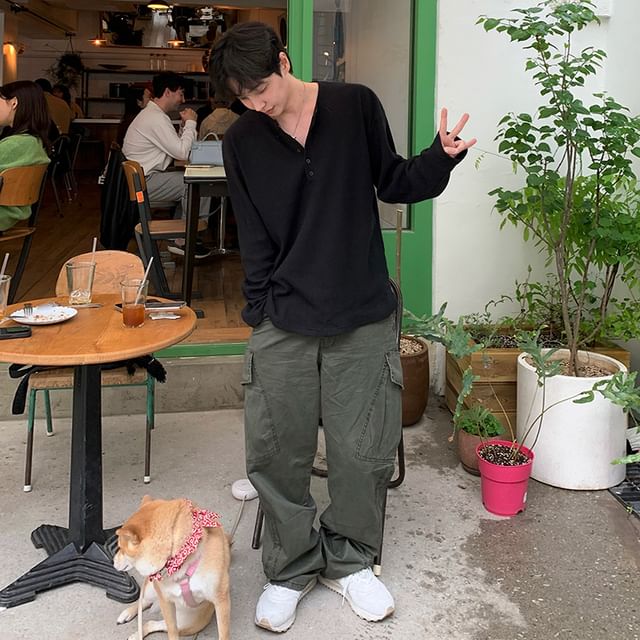MRCYC-Mid Rise Plain Loose Fit Cargo Pants