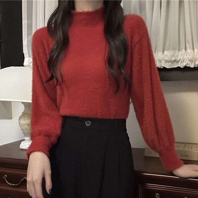 Sisyphi-Mock Neck Plain Sweater