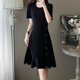 navy blue dress for baby girl Vintage Court Style Party Dress Women Single Breasted Sexy V-neck Printed  Long Dresses Summer Elegant Slim A-line Long Robe main image 1