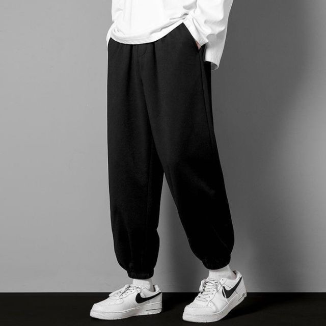 Sinlarity-Elastic Waist Plain Baggy Sweatpants