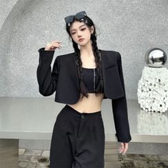 Plain Open Front Crop Blazer