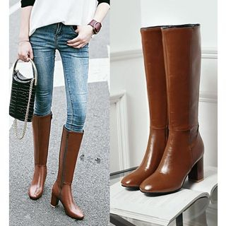 Freesia Faux Leather Block Heel Knee-high Boots