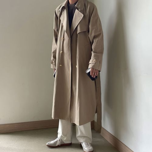 Okwano - Lapel Collar Double Breasted Long Trench Coat