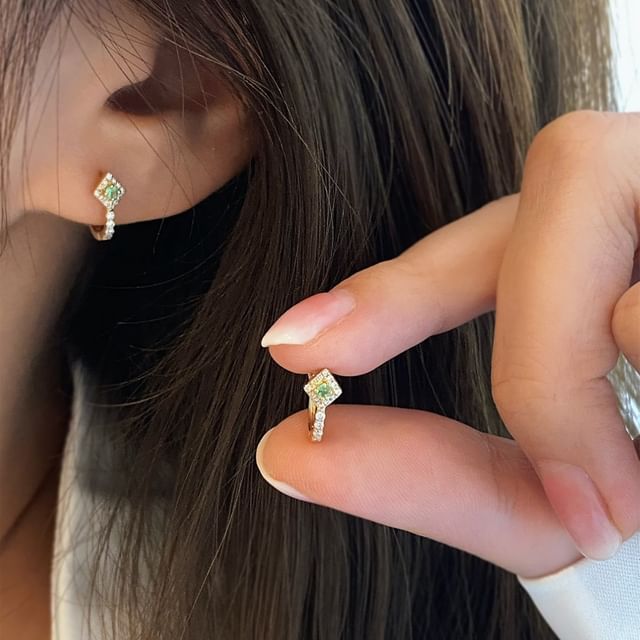 Phoenoa-Rhinestone S925 Sterling Silver Huggie Earring