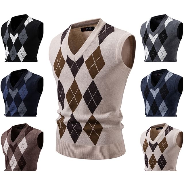 Phoneus-V-Neck Argyle Sweater Vest