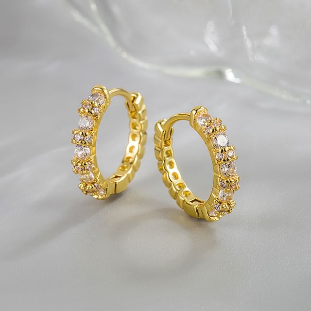 Forainer-Rhinestone Alloy Huggie Earring