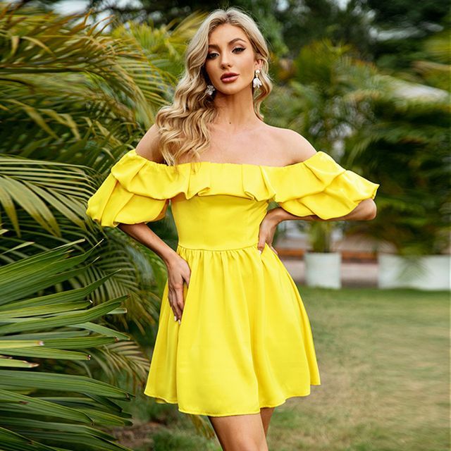 Double Crazy - Plain Off-Shoulder Mini A-Line Dress | YesStyle