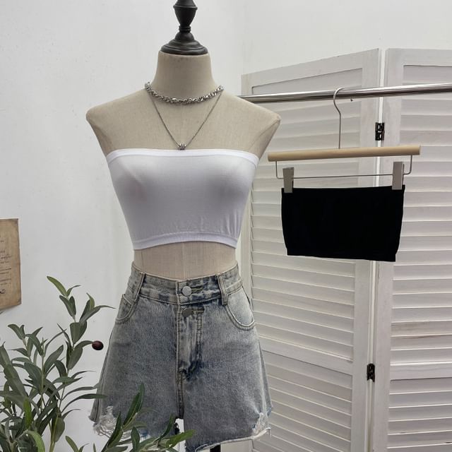Allinya-Plain Padded Crop Tube Top