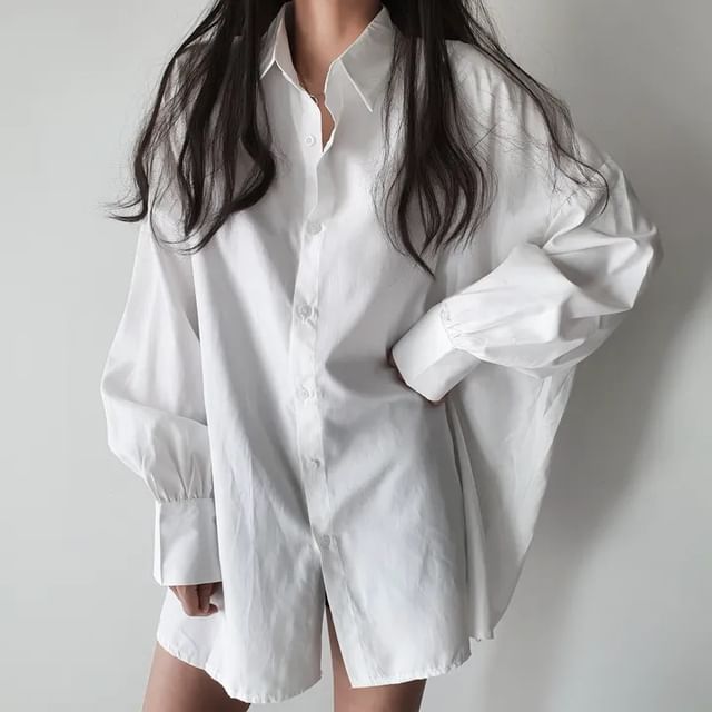 Muezz-Long-Sleeve Baggy Plain Shirt
