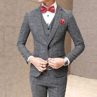 Lefitt-Set Plaid Blazer Vest Dress Pants