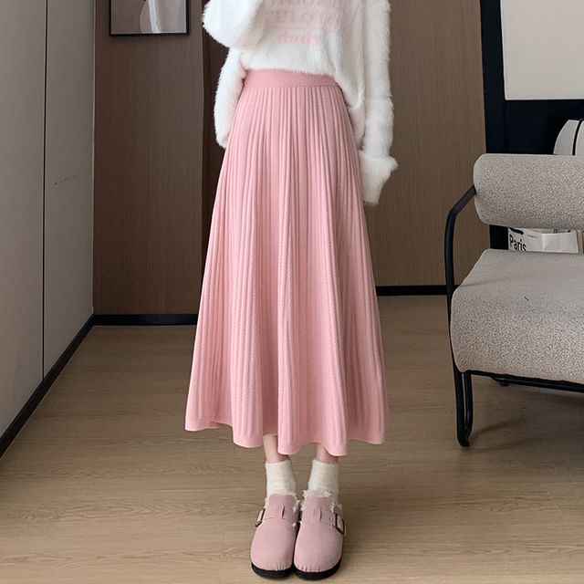 FR-High Rise Plain Midi A-Line Skirt