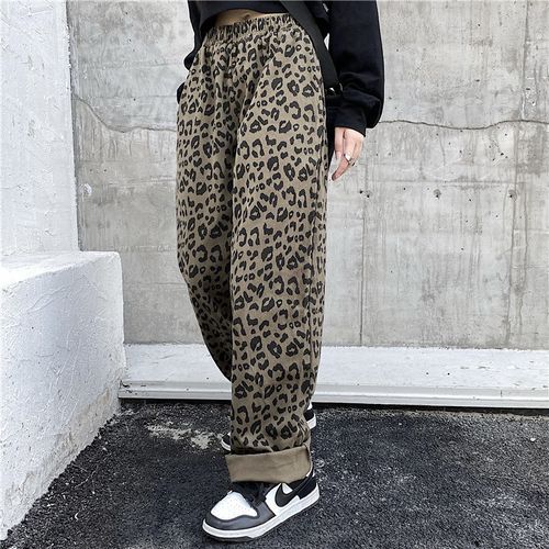 Porstina - Low-Rise Leopard Print Baggy Pants