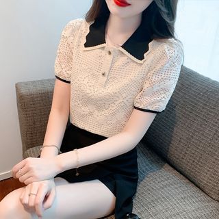 Bornite Short-Sleeve Contrast Trim Lace Blouse Sale