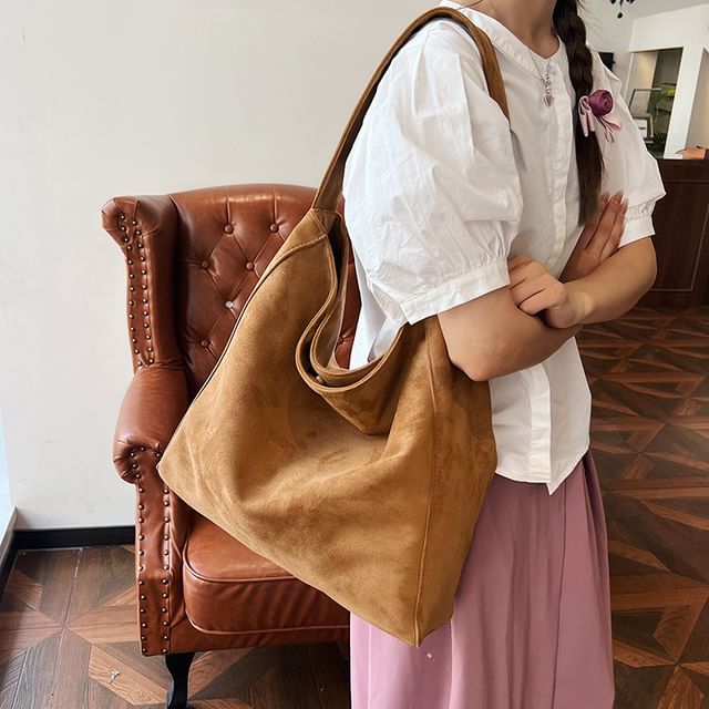 NewTown-Faux Suede Tote Bag