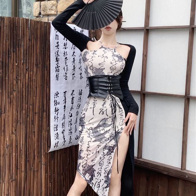 Clearance Panel Lace Panel Tiered Bodycon Dress Aetherial Long