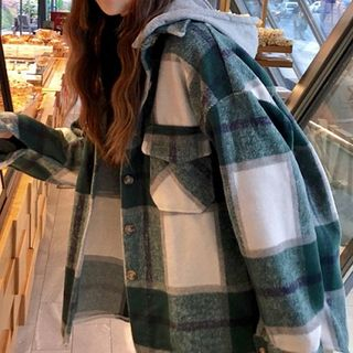 Shalala Hooded Plaid Shirt Jacket Sale