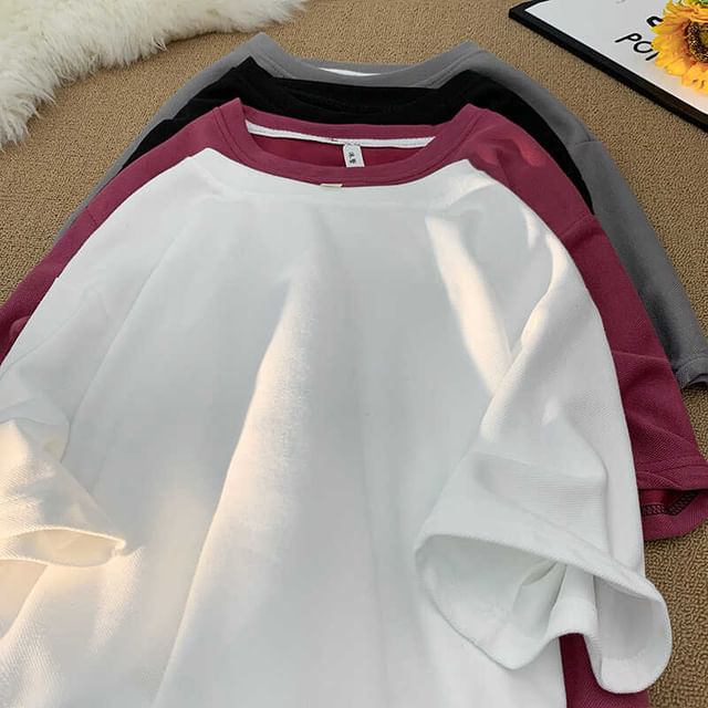 Mimiyox-Short Sleeve Round Neck Solid Loose T-Shirt