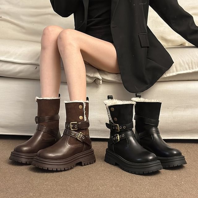 Vindler-Fleece Lined Platform Short Boots