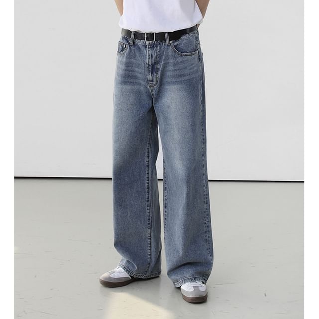 Omozando-Mid Rise Washed Wide Leg Jeans