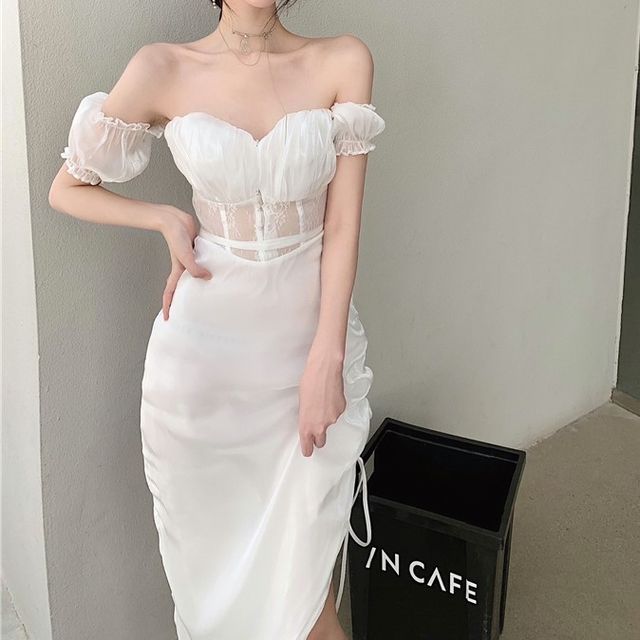 asymmetrical white dress short One-Shoulder Asymmetrical A-Line Minimalist White Dress With Shorts EU44 main image 0