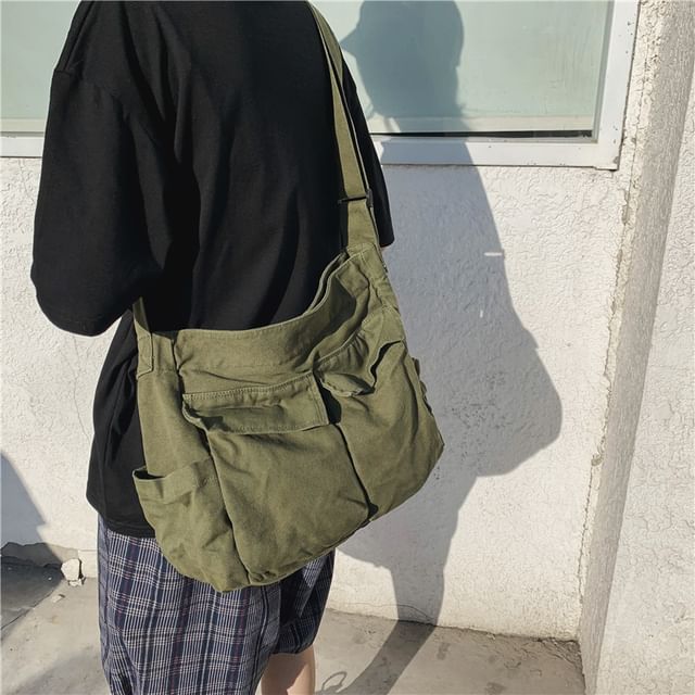 Milha-Plain Canvas Crossbody Bag