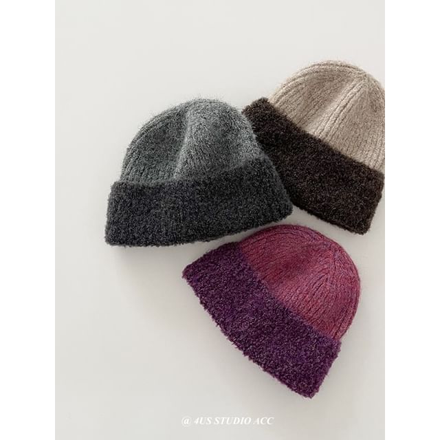 4-4 STUDIO-Two-Tone Knit Beanie