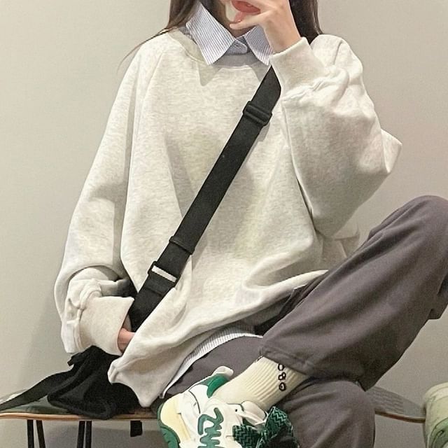 monroll-Crewneck Plain Sweatshirt