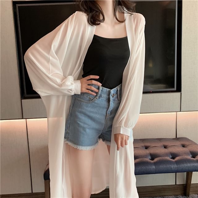 Shinsei-Plain Midi Open Front Light Jacket