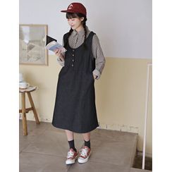 GOROKE - Button-Front Denim Jumper Dress GOROKE - Button-Front Denim Jumper Dress