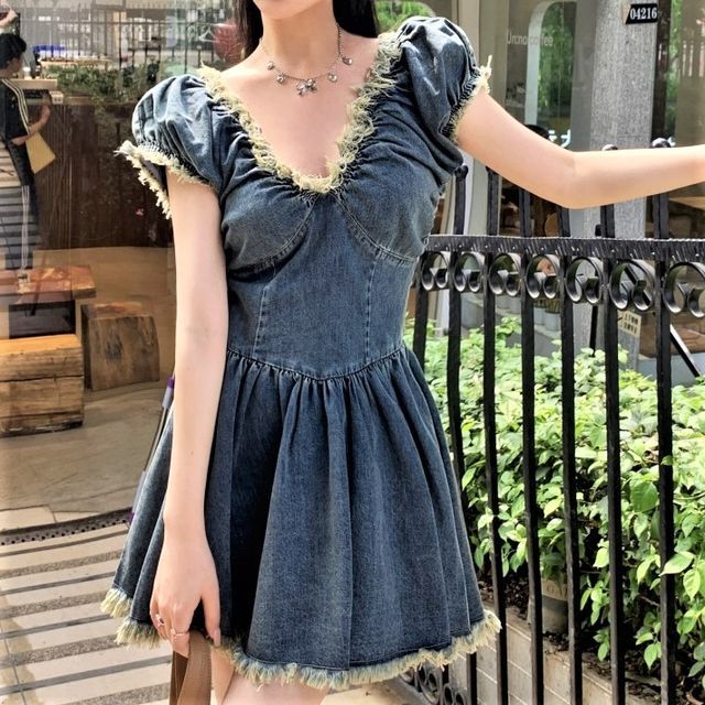 white christmas dresses Supima Pleated Denim Dress With Sculpted Bodice main image 0
