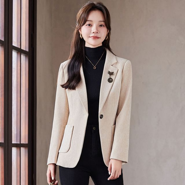 Skyheart-Lapel Collar Plain Single Breasted Blazer
