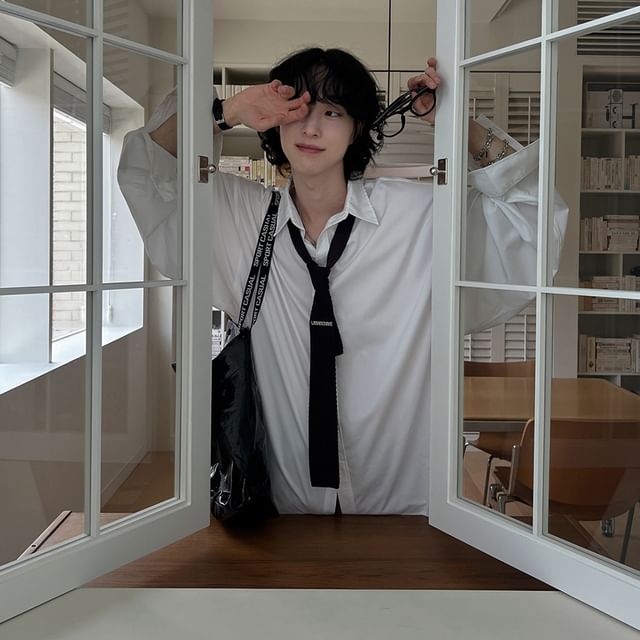 MRCYC-Long-Sleeve Plain Button-Up Shirt