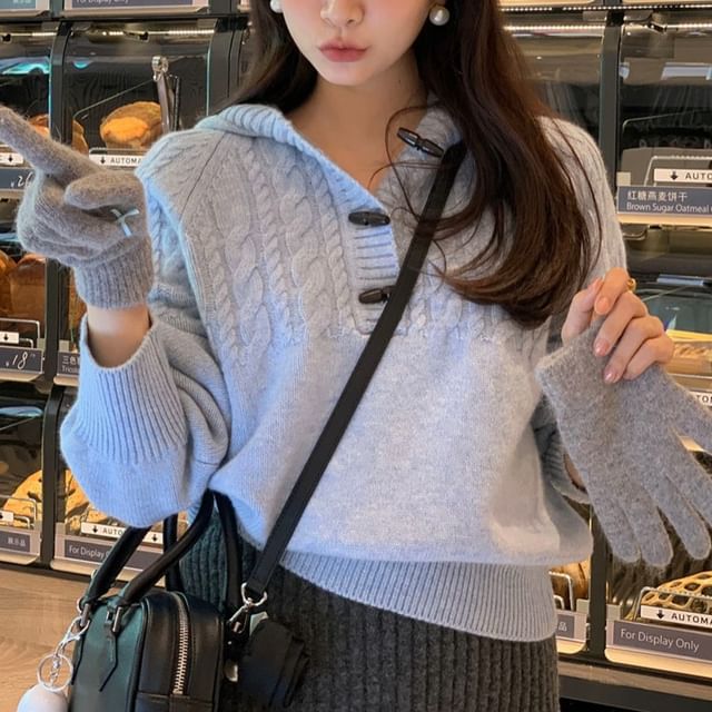 Beem-Plain Cable Knit Toggle Hoodie
