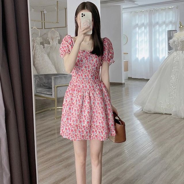 Yunhouse - Puff-Sleeve Floral Mini A-Line Dress | YesStyle
