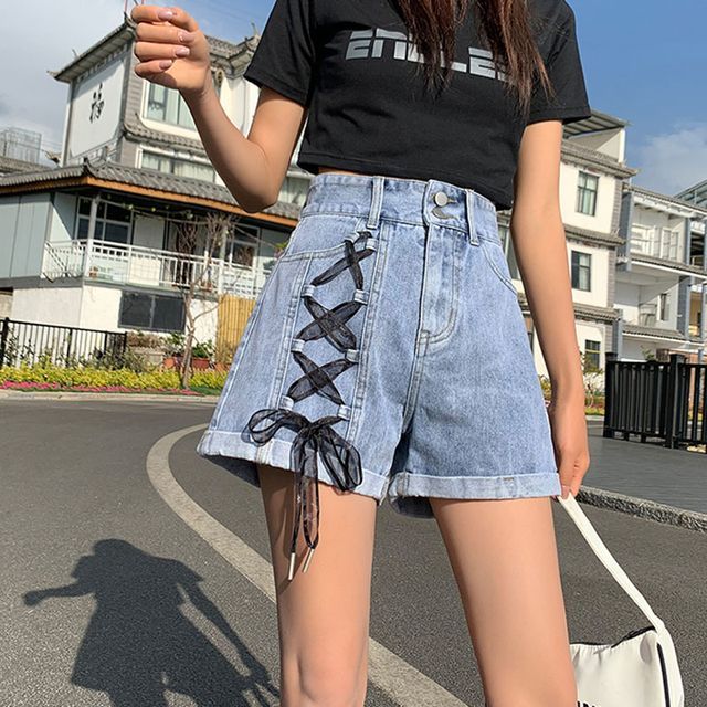 Everose-High Waist Denim Hot Pants