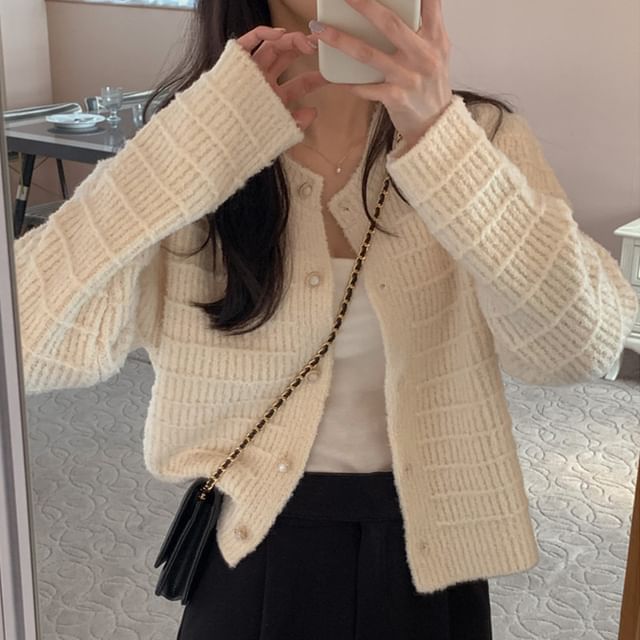 INEN-Round Neck Plain Cardigan