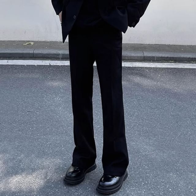 Kimeya-High Waist Plain Flared Dress Pants