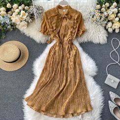 Lucuna - Short-Sleeve Ruffled Printed Midi A-Line Dress Lucuna - Short-Sleeve Ruffled Printed Midi A-Line Dress