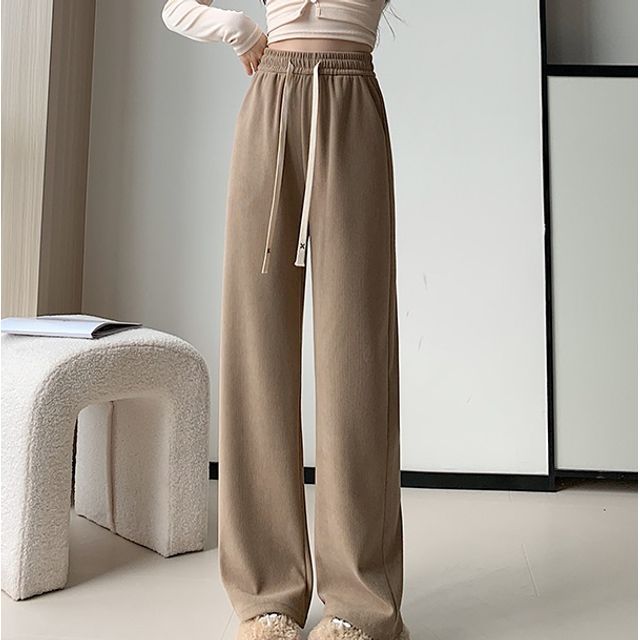 evanesce-Contrast Drawstring High Rise Plain Wide Leg Sweatpants